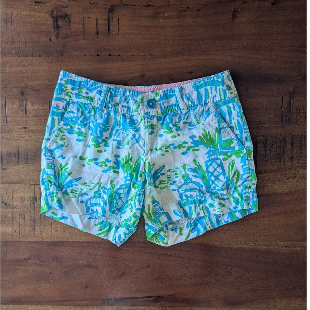 Lilly Pulitzer Callahan Shorts Blue Green Lighthouse Print Sz 00 Coastal Preppy